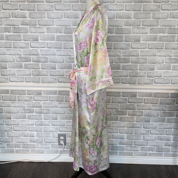 Oscar de la Renta Pink Label Floral Satin Maxi Robe Vintage Y2K Romantic S/M - Picture 9 of 9